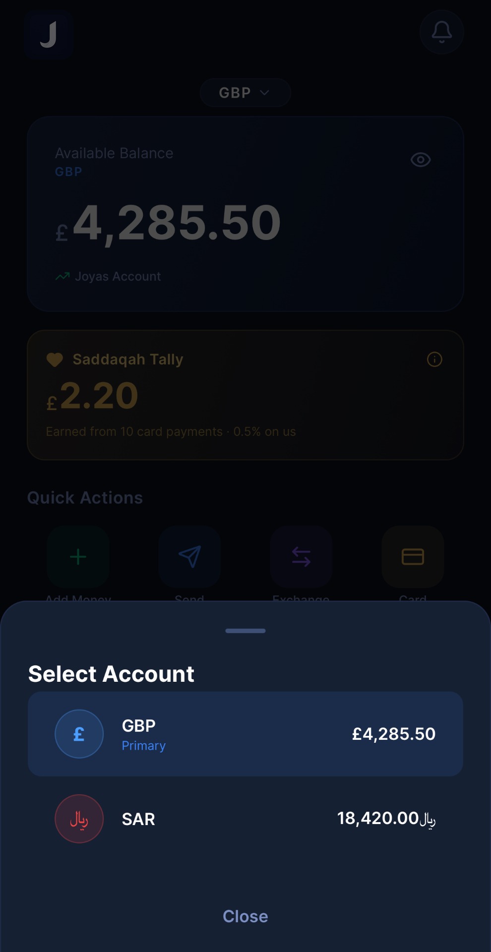Accounts — Switch currency in a tap